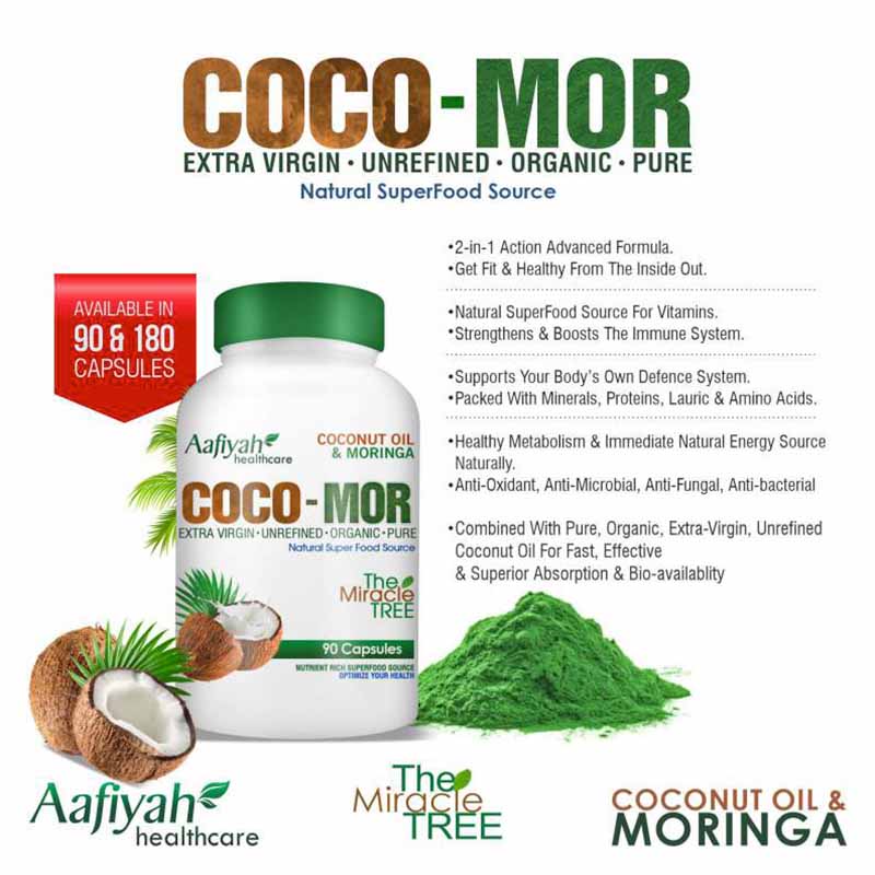 Aafiyah Healthcare Coco-Mor Capsules Moringa and coconut oil blend to naturally enhance vitality and support overall health and wellness