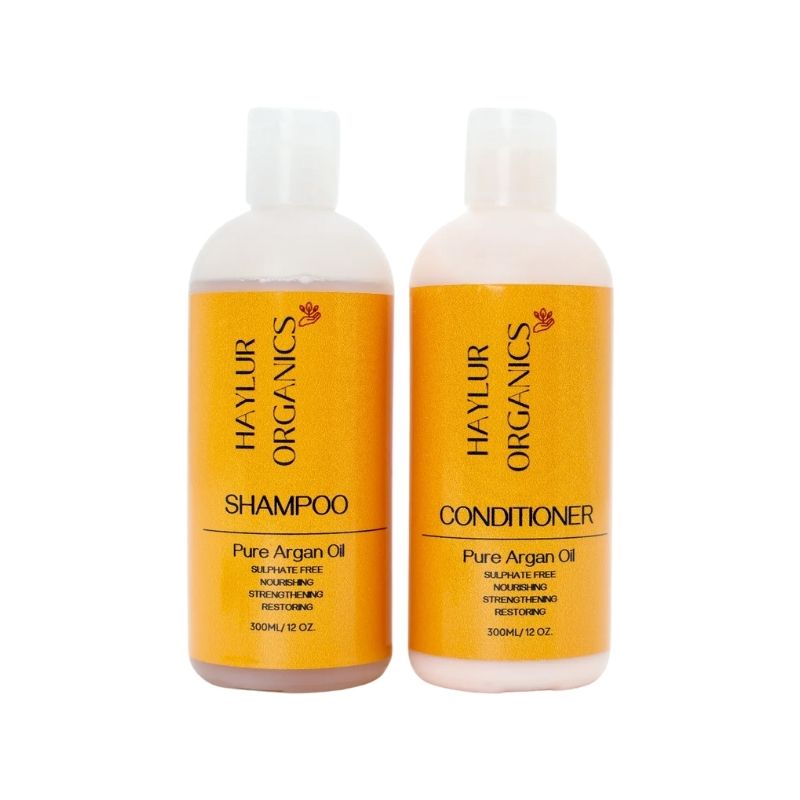 Haylur Organics Conditioner and Shampoo Set, Pure Argan Oil