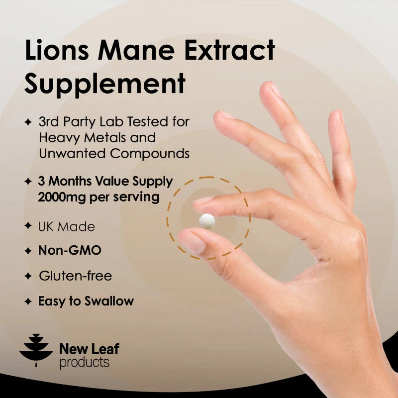 New Leaf Lions Mane Mushroom 2000mg 180 Tablets
