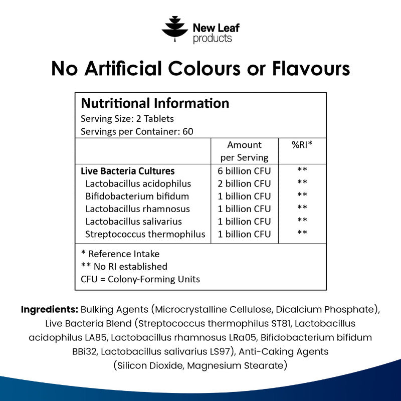 New Leaf Probiotic Multi Strain High Strength 120 Nutritional Information