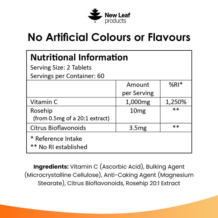 Nutritional ingredients of New Leaf Vitamin C Tablets 1000mg 120 Tablets 2 Month Supply