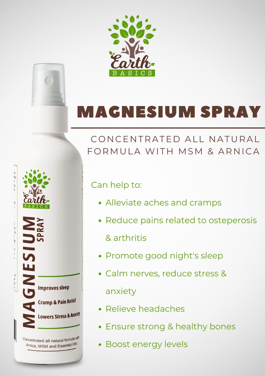Magnesium spray for sleep, nerves, stress and anxiety. Aches and cramps, migraines and headaches.