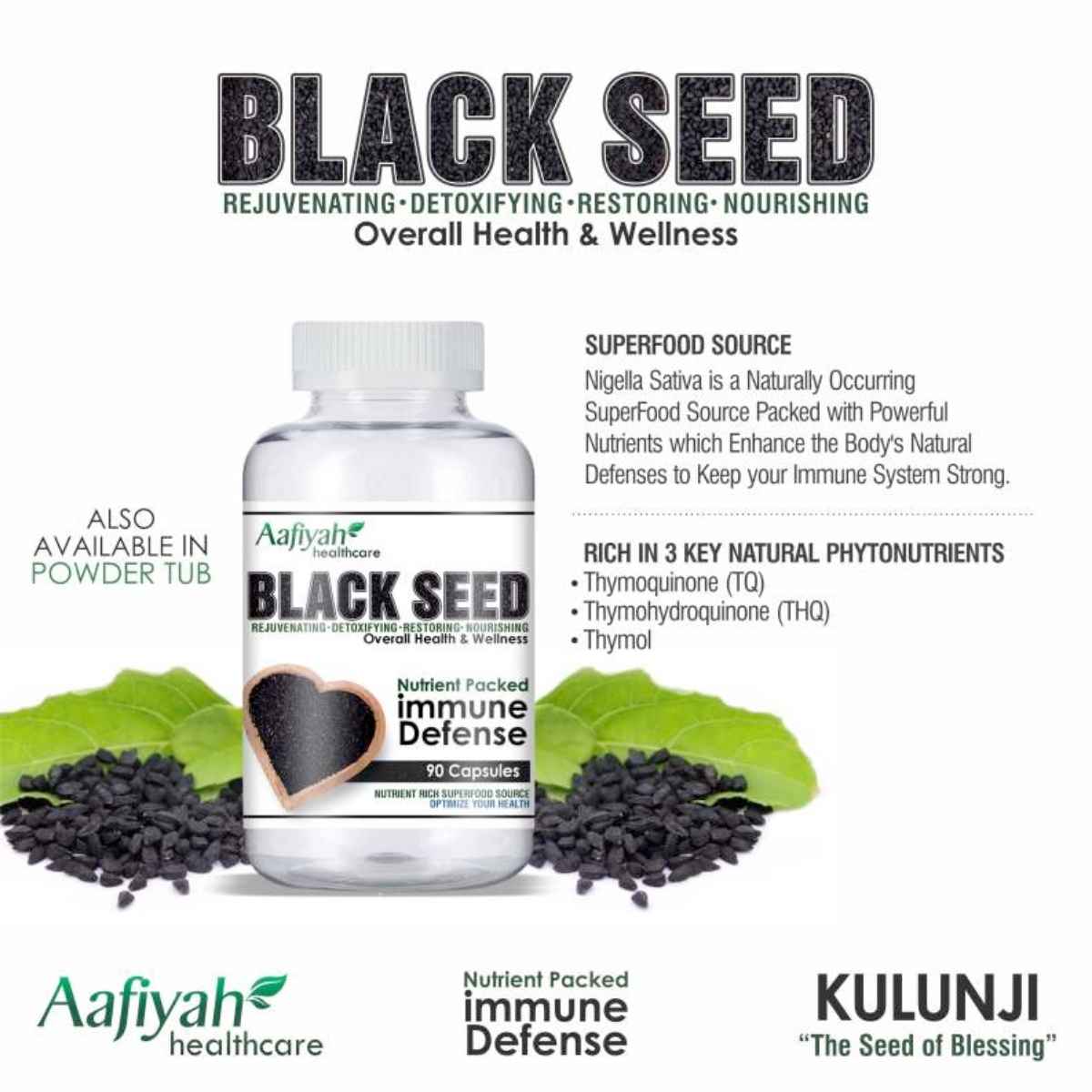 Aafiyah Healthcare Black Seed Capsules Convenient, potent black seed powder for immune support and overall health on-the-go