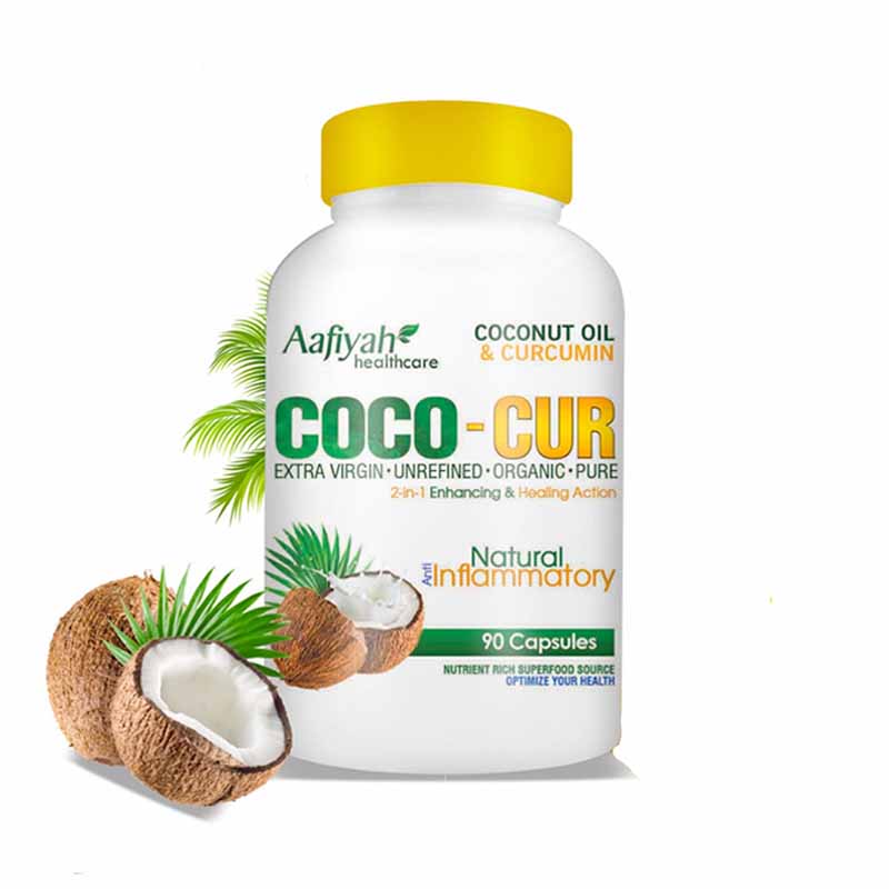 Aafiyah Healthcare Coco-Cur Capsules Premium blend of curcumin, coconut oil, and piperine for natural support of inflammation, digestion, and wellness