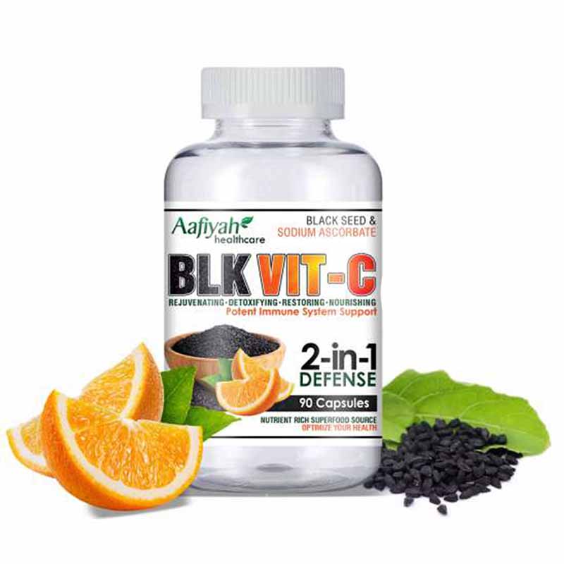 Aafiyah Healthcare Blk Vit-C Capsules Combines vitamin C and black seed for immune support, antioxidant protection, and overall wellness