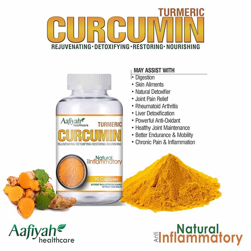 Aafiyah Healthcare Curcumin Capsules Natural support for inflammation, joint health, and overall wellbeing with powerful curcumin extract.