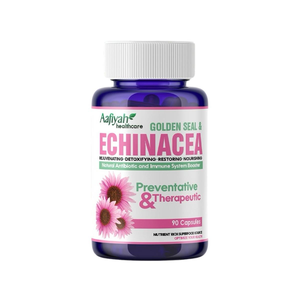 A bottle of Aafiyah healthcare Golden Seal & Echinacea supplement on a white background