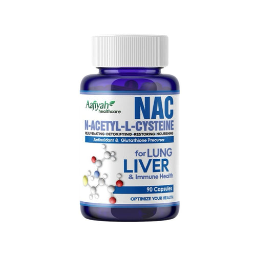 Bottle of Aafiyah Healthcare NAC supplement on a white background