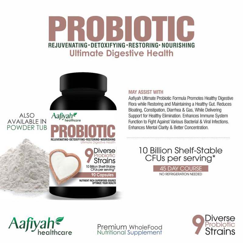 Aafiyah Healthcare Probiotic Capsules Promote gut health, boost immunity, and support digestion with a potent blend of beneficial probiotics