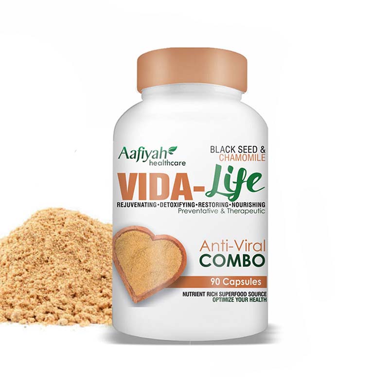 Aafiyah Healthcare Vida-Life Capsules Blend of black seed and chamomile powder to support immunity, relaxation, and overall wellness naturally