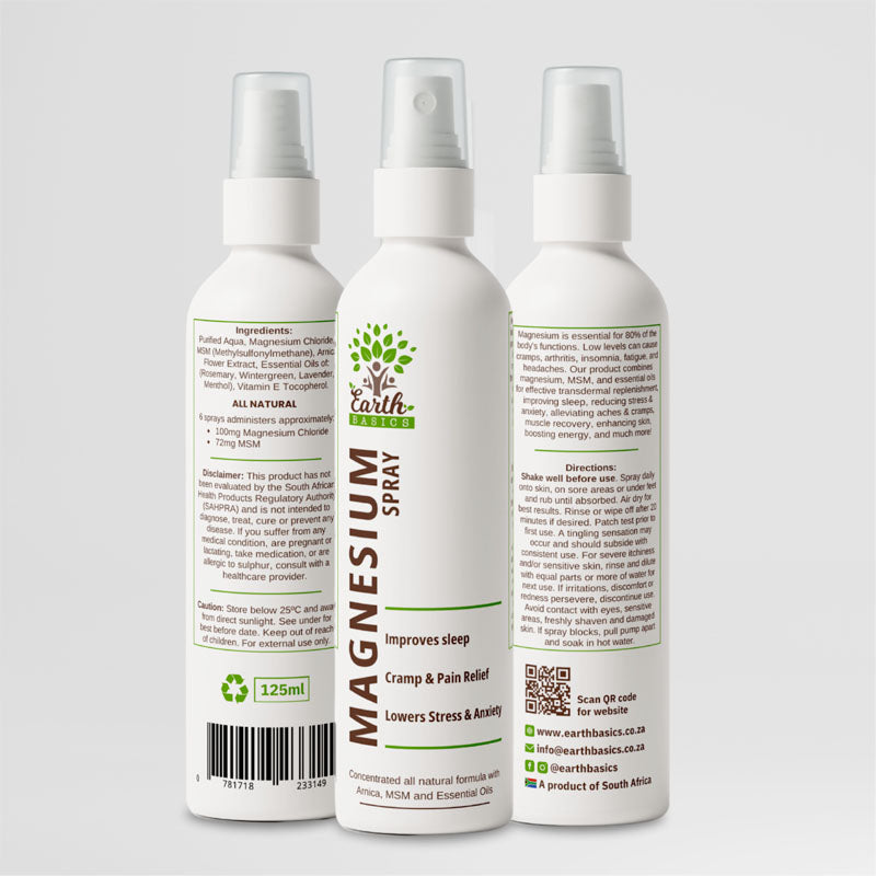Magnesium spray for sleep, nerves, stress and anxiety. Aches and cramps, migraines and headaches.