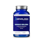 Blue Genologix Gingko Biloba supplement bottle on a white background