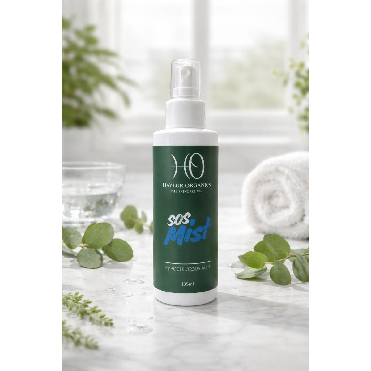 Haylur Organics Hypochlorous Acid SOS Mist 135ml spray bottle — gentle skin mist available in South Africa