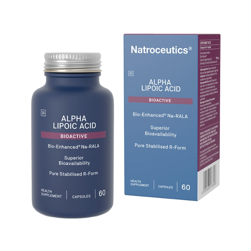 Natroceuticals Alpha Lipoic Acid supplement bottle and packaging on a white background