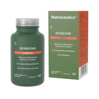 A box of Natroceutics Berberine Complex capsules, with 60 capsules inside. The packaging is green with white and red text, indicating the product is an advanced berberine delivery complex with increased bioavailability and dual release.
