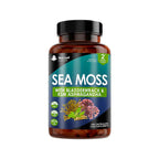 A bottle of New Leaf Sea Moss Complex + Bladderwrack & KSM Ashwagandha 120 Capsules. 