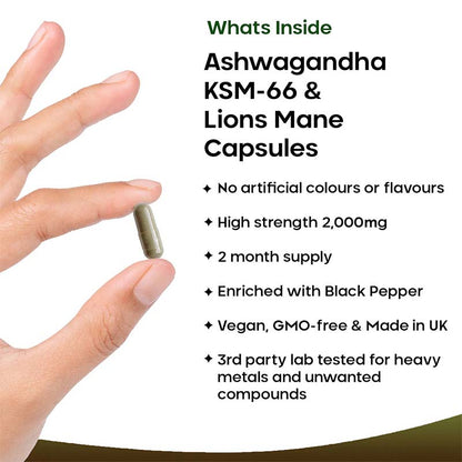 New Leaf Ashwagandha KSM-66 & Lions Mane 120 Tablets 2 Month Supply