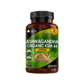 A bottle of New Leaf Ashwagandha Organic KSM-66 1200mg tablets with 180 tablets inside. 