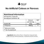 A bottle of New Leaf L-Theanine 400mg with Vitamin B6 supplements containing 120 tablets for relaxation, focus, and stress management.