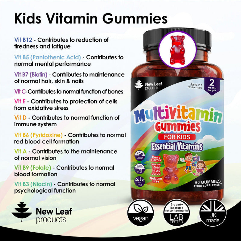 New Leaf Multi Vitamin Gummies for Kids 60 Tasty, chewable gummies packed with essential vitamins and minerals