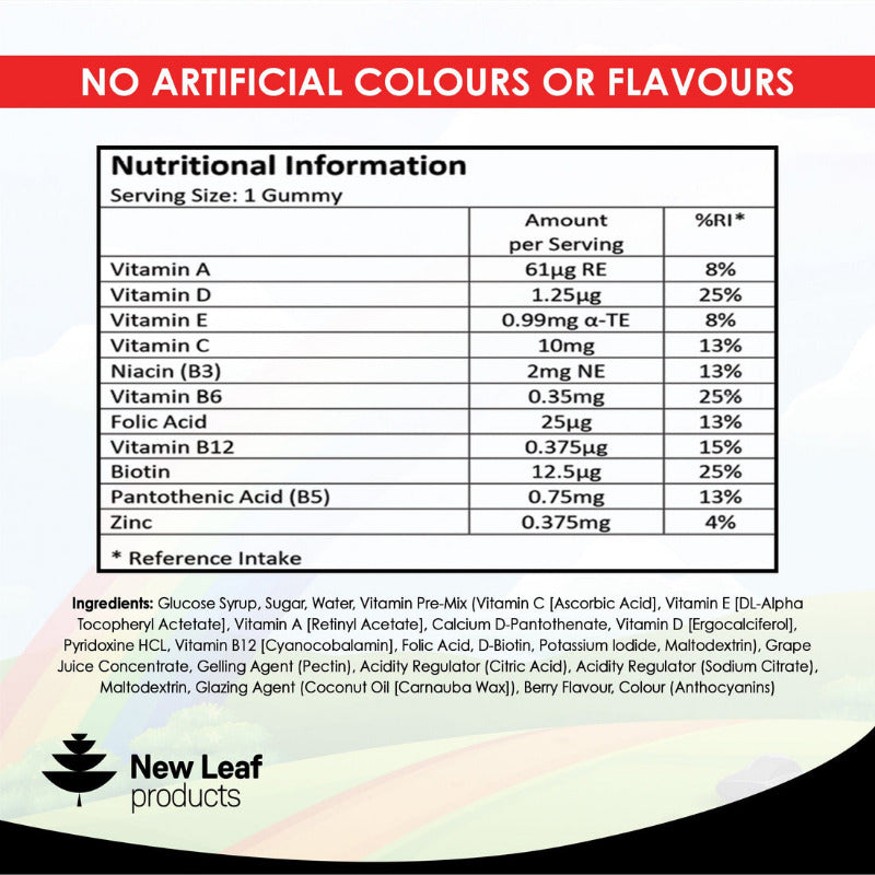 New Leaf Multi Vitamin Gummies for Kids 60 Tasty, chewable gummies packed with essential vitamins and minerals