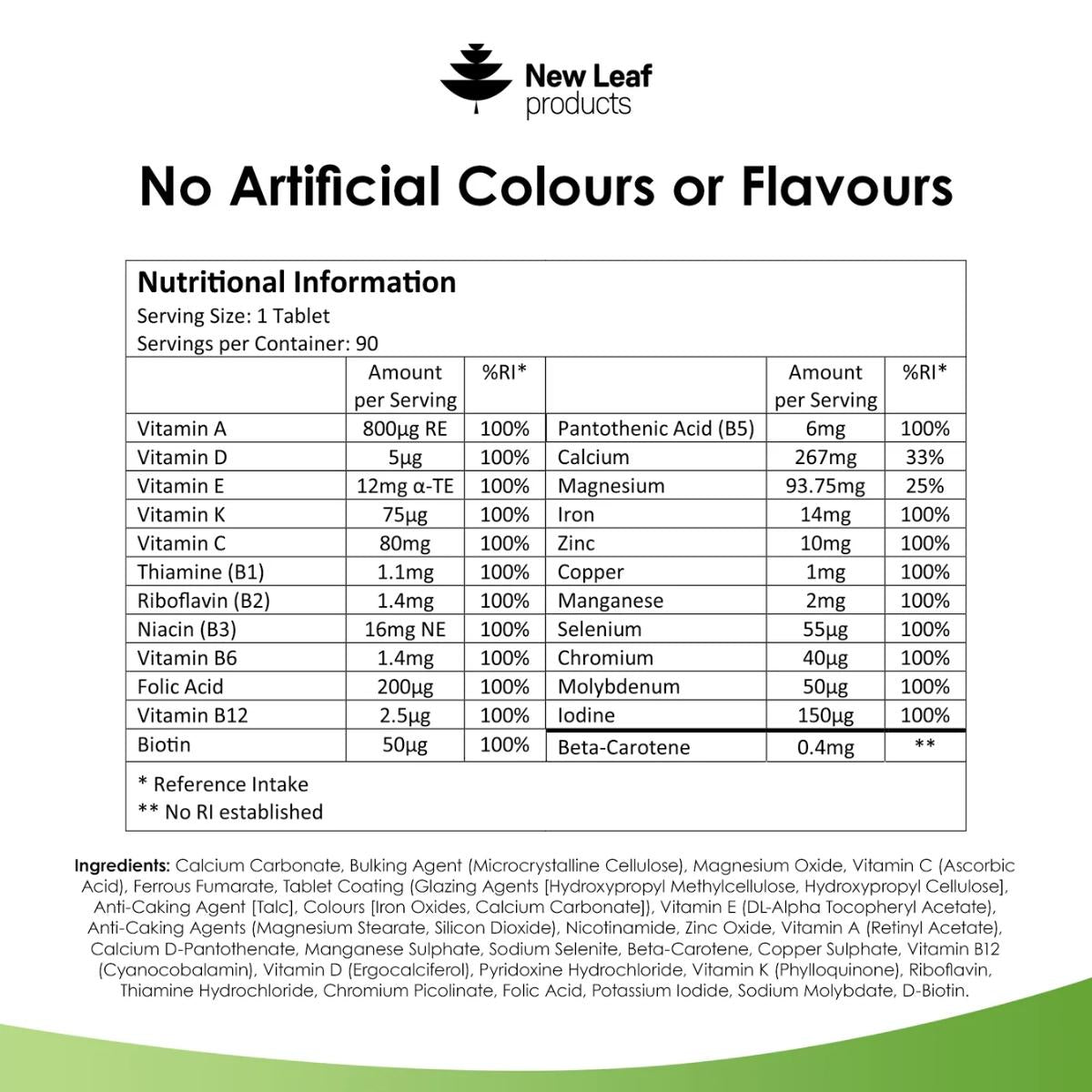 New Leaf Multivitamin and Mineral High Strength 90