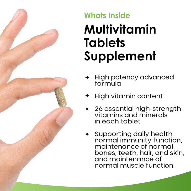 A bottle of New Leaf Multivitamin and Mineral High Strength 90 tablets with a green label, indicating a 3-month supply.