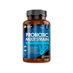 A bottle of New Leaf Probiotic Multi Strain high strength supplements with 120 tablets for a 2 month supply.