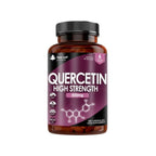 A bottle of New Leaf Quercetin High Strength 500mg with 180 capsules, indicating a six-month supply.