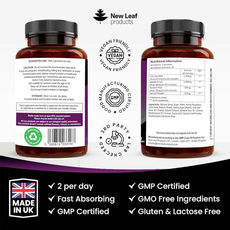 New Leaf Sea Moss Gummies + Bladderwrack and Burdock Root 60