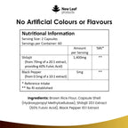 A bottle of New Leaf Shilajit 1400mg capsules with 60% Fulvic Acid, containing 120 capsules for a 2-month supply with nutritional information