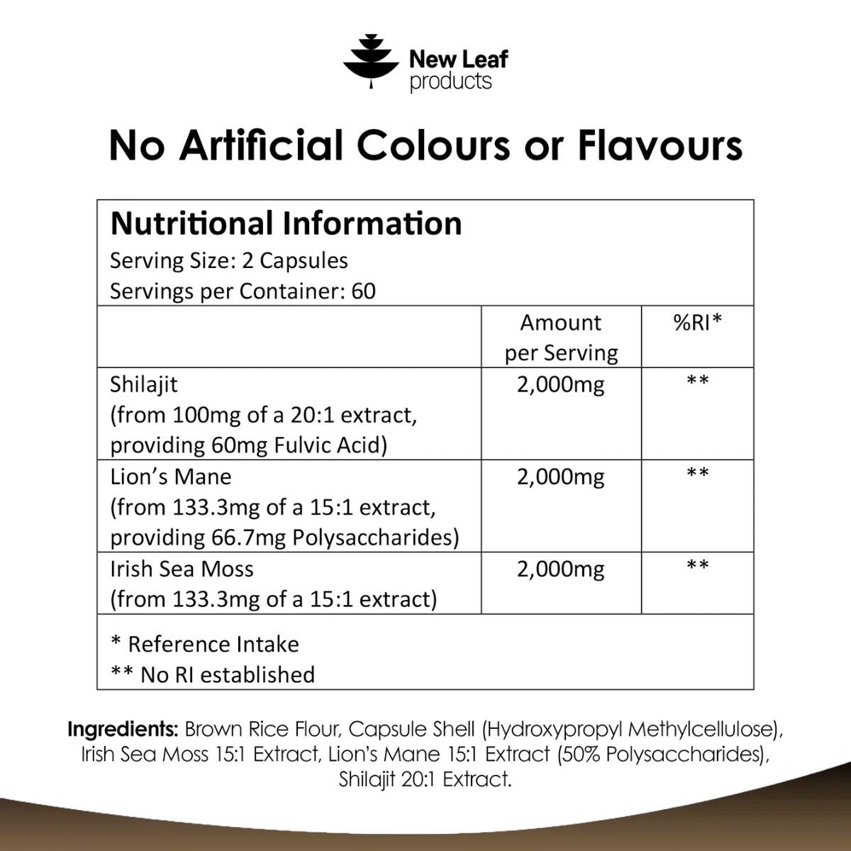 New Leaf Shilajit with Sea Moss and Lions Mane 6000mg 120