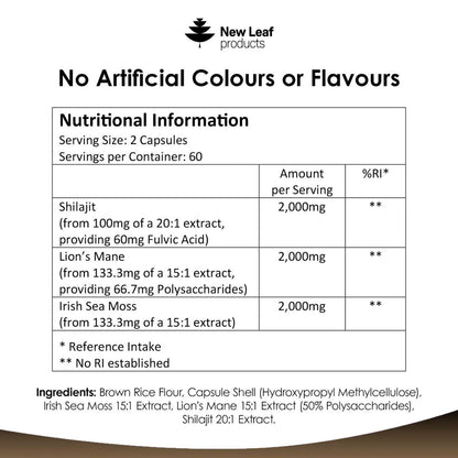 New Leaf Shilajit with Sea Moss and Lions Mane 6000mg 120