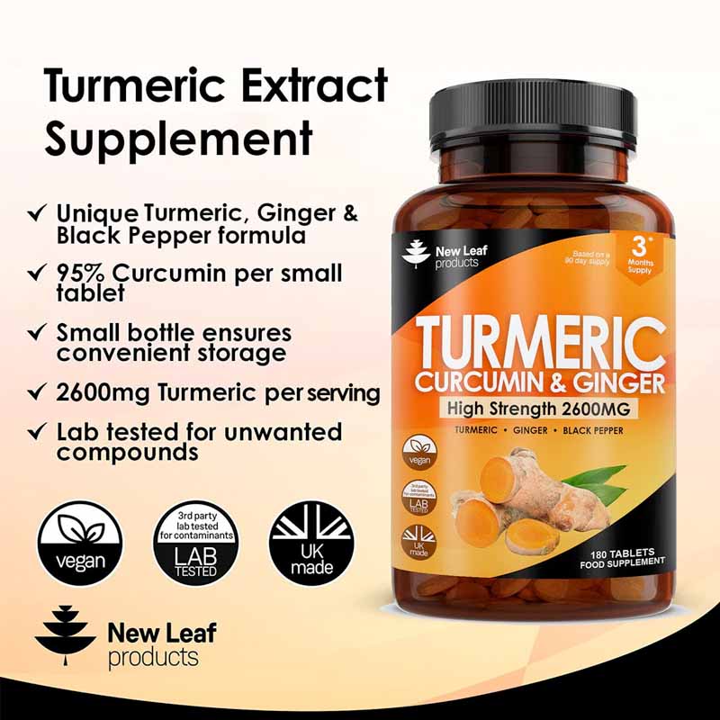 New Leaf Turmeric Curcumin & Ginger 2600mg 180 Tablets