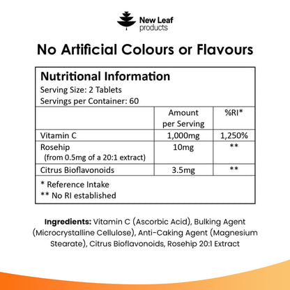 New Leaf Vitamin C Tablets 1000mg 120 Tablets 2 Month Supply