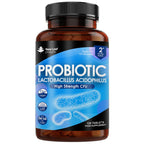 A bottle of New Leaf Probiotic Lactobacillus Acidophilus tablets, with the label indicating that it has 120 tablets for dietary supplement.