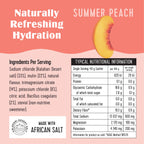 A 8-pack box of SaltWTR Daily Electrolyte  Salt Summer Peach flavor, marketed for sports recovery, showing Nutritional Ingredients