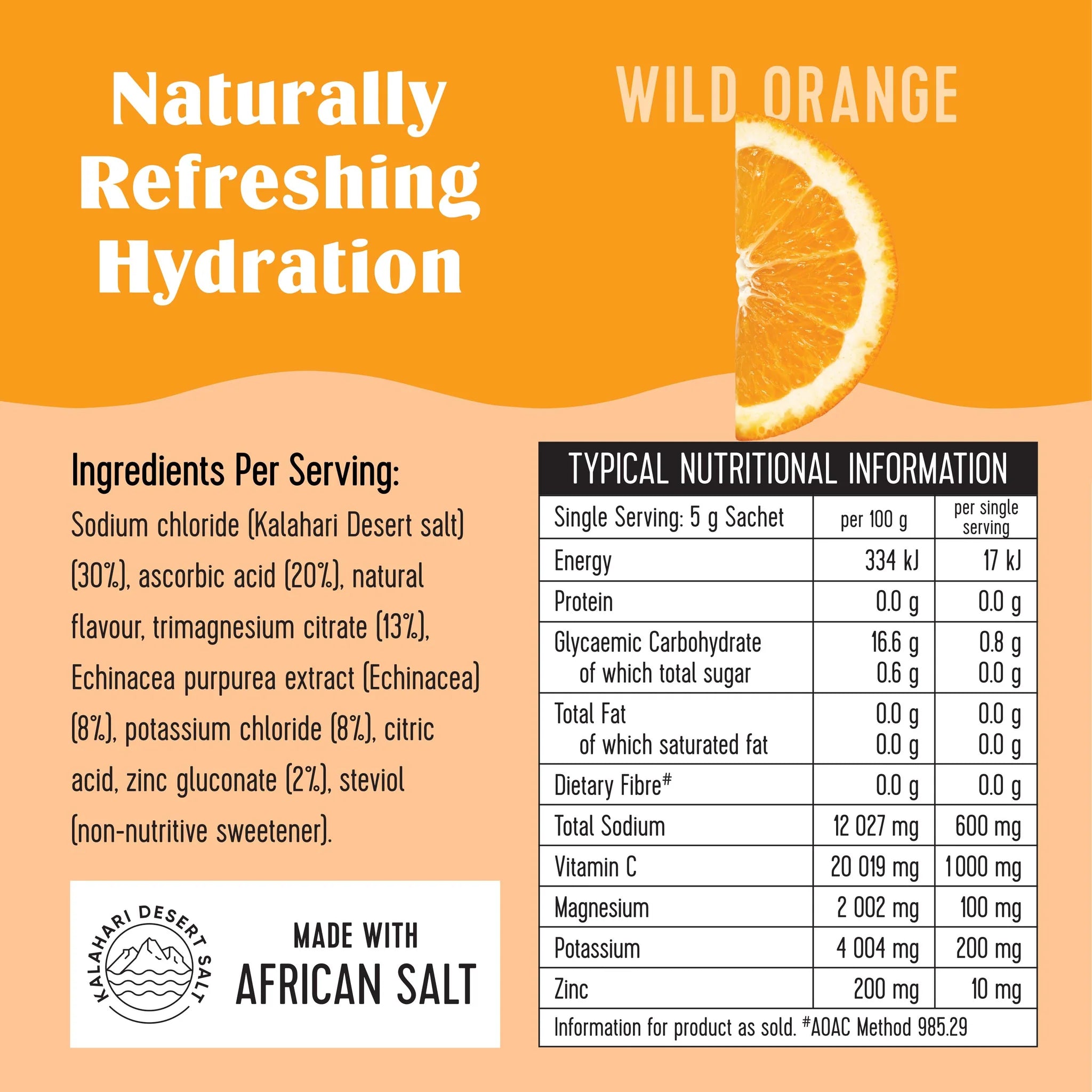 A 8-pack box of SaltWTR Daily Electrolyte  Salt Wild Orange flavor, marketed for sports recovery, showing Nutritional Ingredients