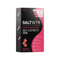 A 8-pack box of SaltWTR Daily Electrolyte Drink in Raspberry Salt flavor, marketed for sports recovery.