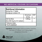 New Leaf Sea Moss 4000mg with 120 tablets nutritional information