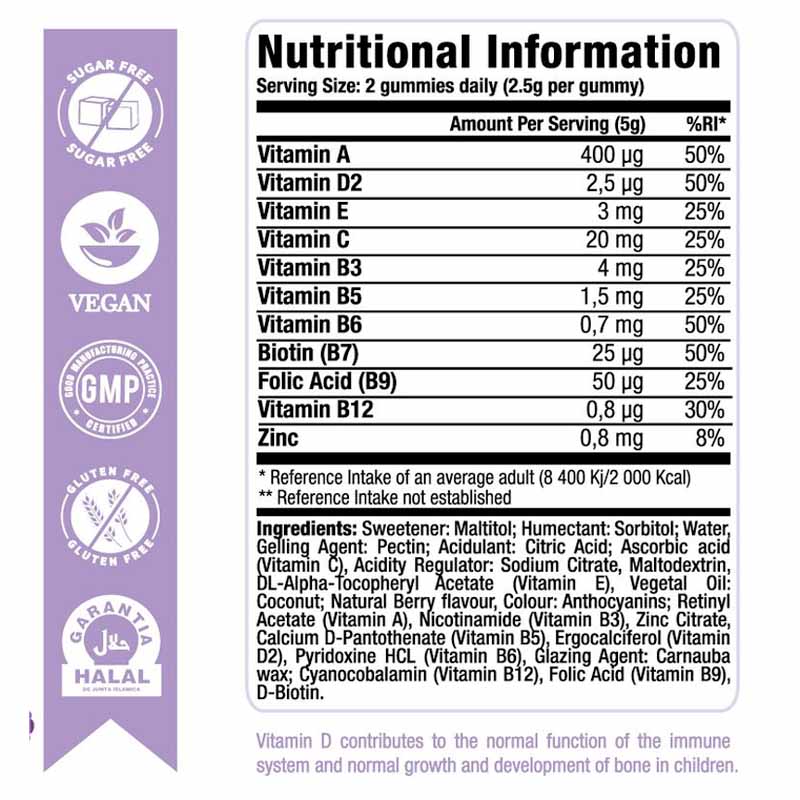 Nutritional ingredients and information of Softi Daily Kids Complete Multivitamin, 60 Halal Gummies, With 11 Vitamins and Minerals