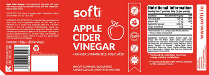 Softi Apple Cider Vinegar, 60 Soft Gummies, With Ginger, Vitamin B12 and Folic Acid