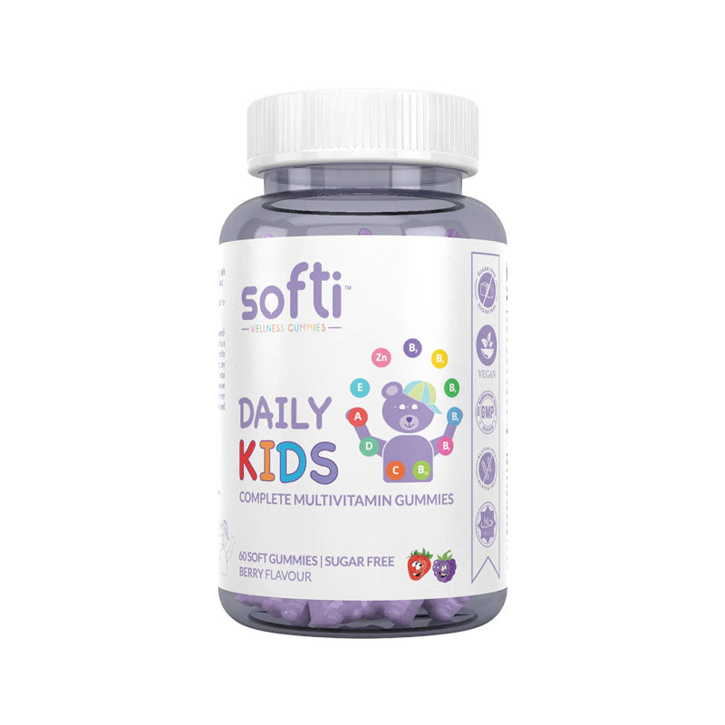 A bottle of Softi Daily Kids Complete Multivitamin, 60 Halal Gummies, With 11 Vitamins and Minerals