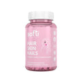 A bottle of Softi Hair Skin and Nails 60 Soft Halal Gummies, For Hair, Skin and Nail Health