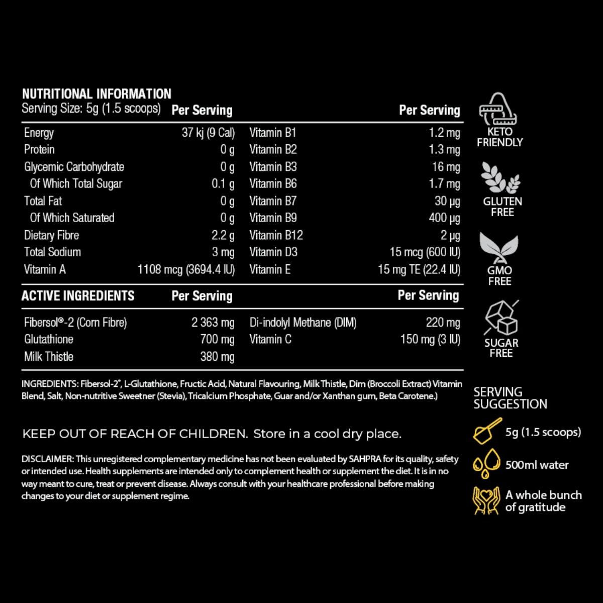 Vitamin G DetoxShield+ Nutritional Information