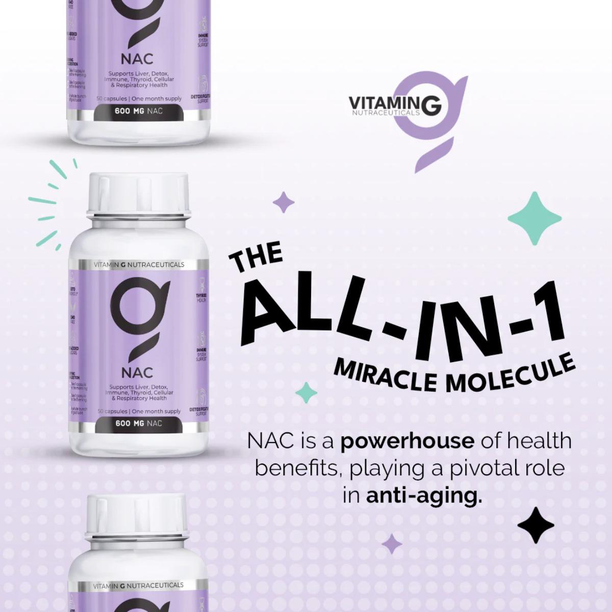 Vitamin G NAC 600mg may support antioxidant protection, immune health, and natural detox with clean, filler-free capsules.