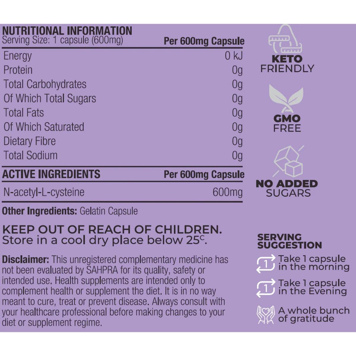Vitamin G NAC 600mg Ingredients