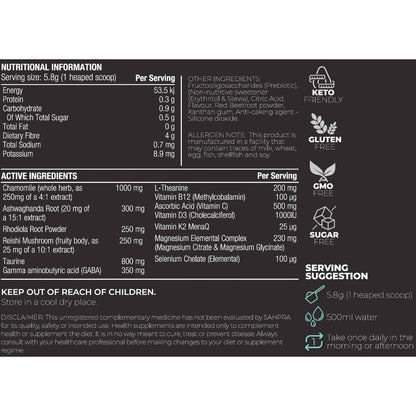 VitaminG StressShield Nutritonal Information