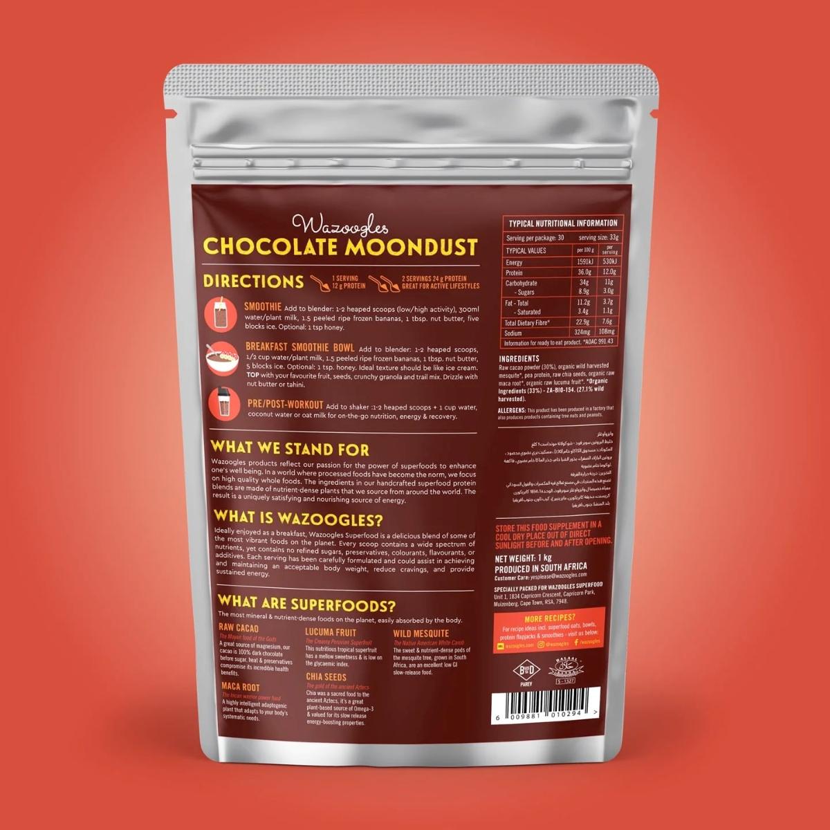 Wazoogles Superfood Protein Blend - Chocolate Moondust Nutritional info